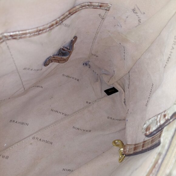 Brahmin Mini Arno Satchel Bag Champagne Gold & Pecan Brown Melbourne - Picture 14 of 15